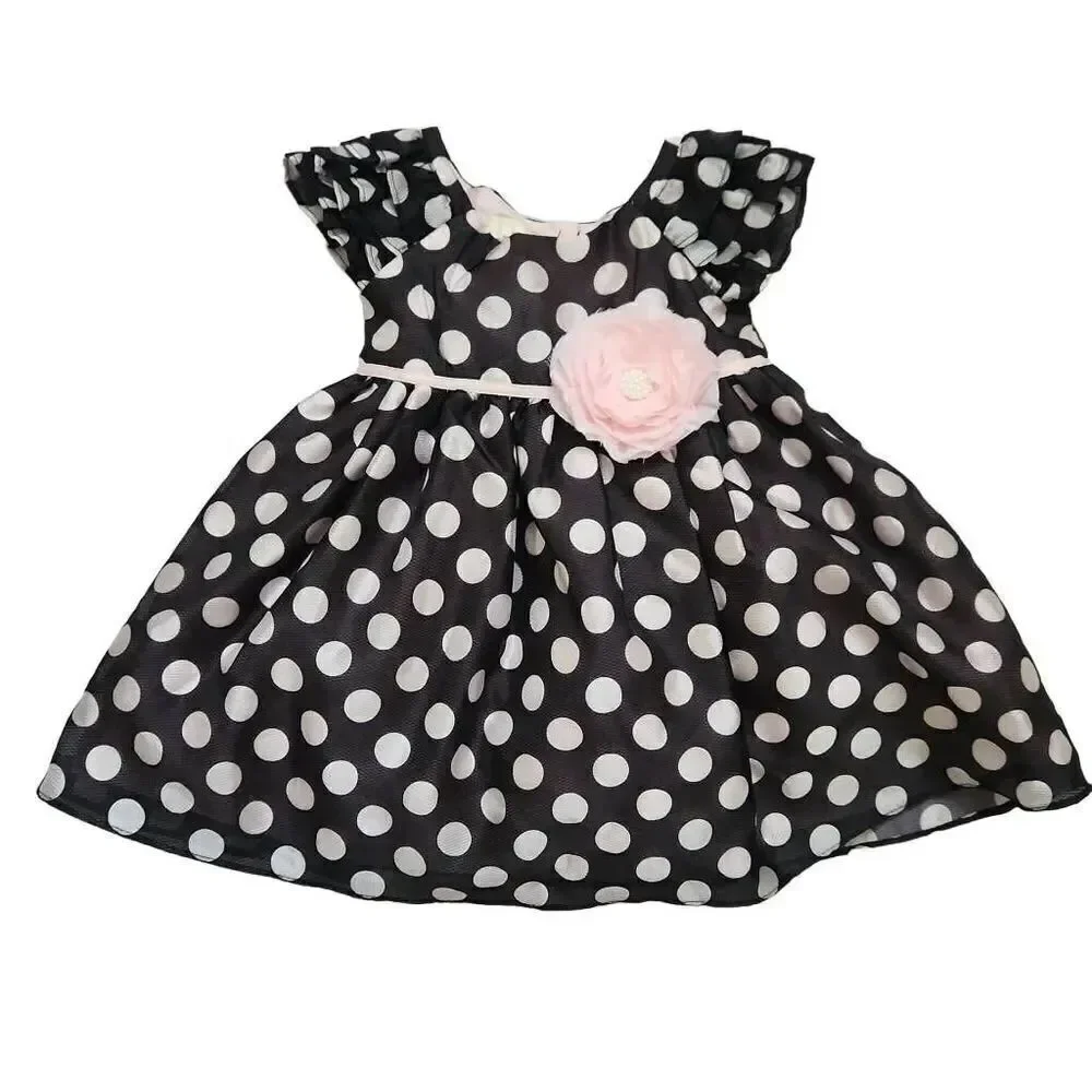 Laura Ashley Baby Girl Size 12M Brown Pink Polka Dot Flower Dress